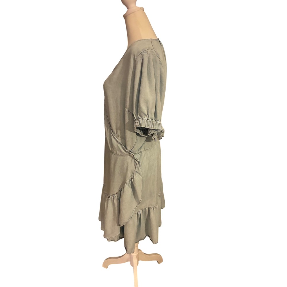 LC Lauren Conrad Womens XL Light Blue Lyocell Faux Wrap Ruffle Dress WL31Y002RD - Picture 2 of 8